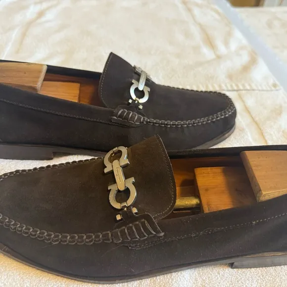 Gently Worn Salvatore Ferragamo Brown Suede Loafers Slip-Ons