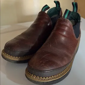 Georgia Boot Brown Leather Slip-On Loafers with Elastic Panels