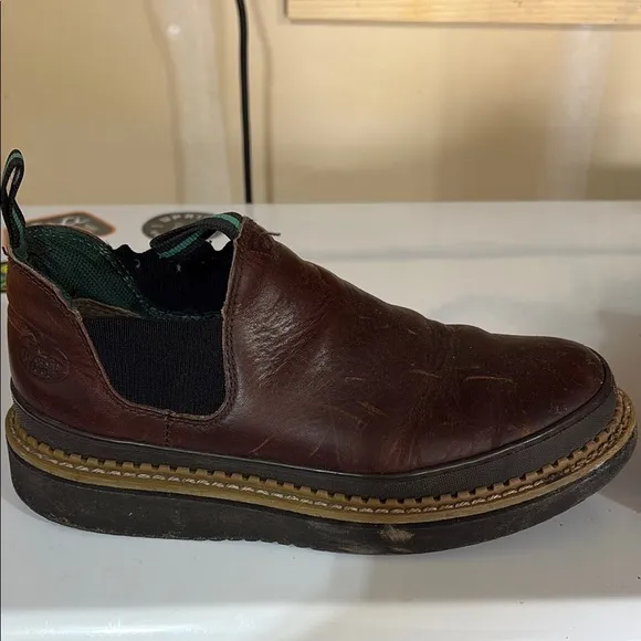 Georgia Boot Brown Leather Slip-On Loafers with Elastic Panels