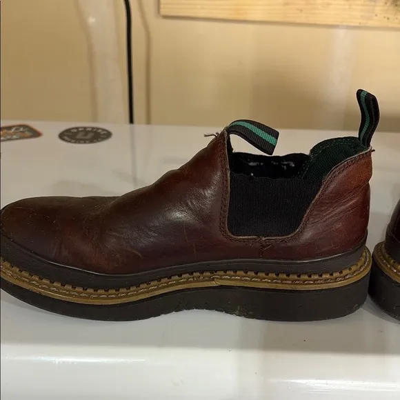 Georgia Boot Brown Leather Slip-On Loafers with Elastic Panels