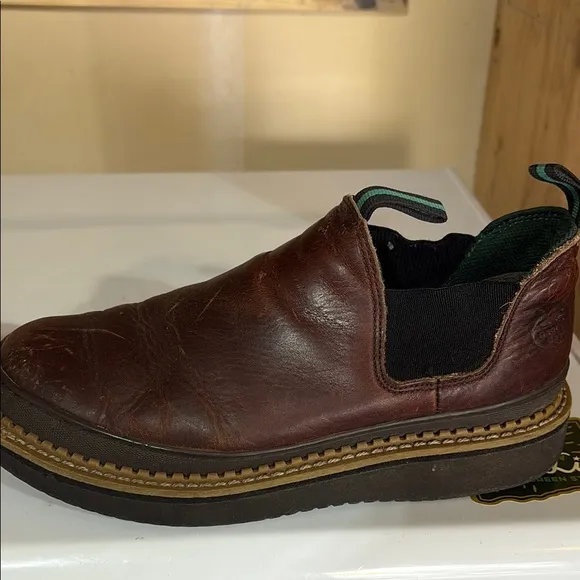 Georgia Boot Brown Leather Slip-On Loafers with Elastic Panels