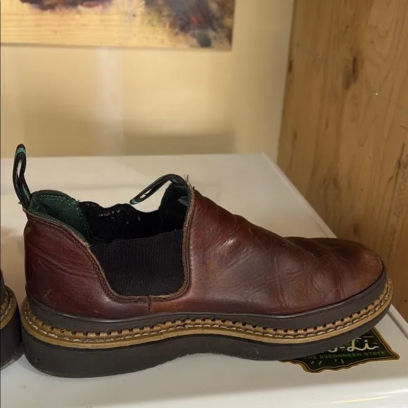 Georgia Boot Brown Leather Slip-On Loafers with Elastic Panels