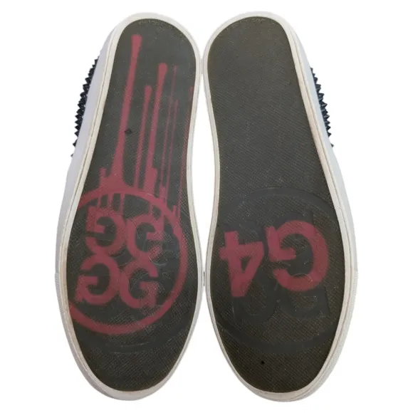 G/Fore G4 Stud Street Slip On White Black Spiked Leather Sneaker Womens 9.5