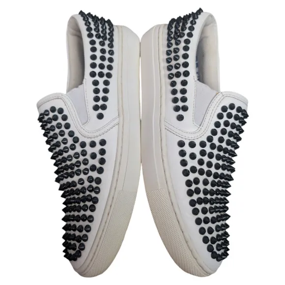 G/Fore G4 Stud Street Slip On White Black Spiked Leather Sneaker Womens 9.5