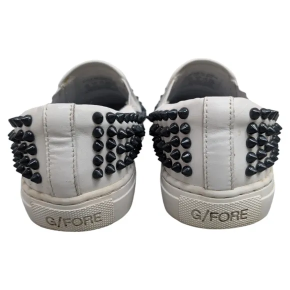 G/Fore G4 Stud Street Slip On White Black Spiked Leather Sneaker Womens 9.5