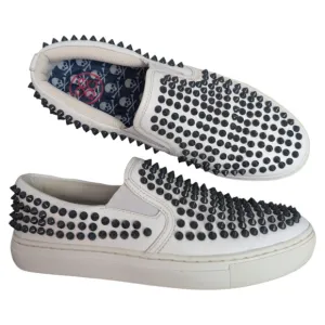 G/Fore G4 Stud Street Slip On White Black Spiked Leather Sneaker Womens 9.5