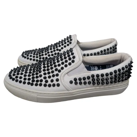 G/Fore G4 Stud Street Slip On White Black Spiked Leather Sneaker Womens 9.5