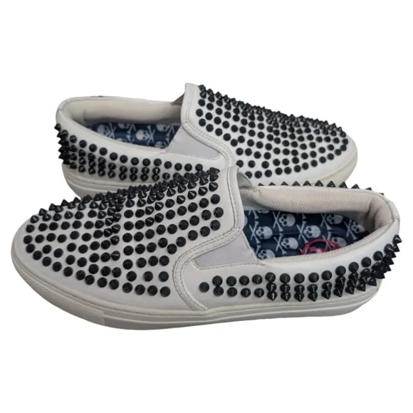 G/Fore G4 Stud Street Slip On White Black Spiked Leather Sneaker Womens 9.5