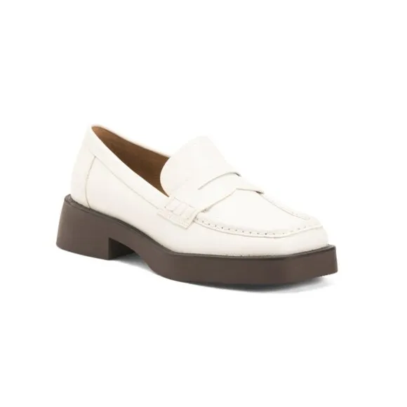GH BASS Off White Leather Bowery Square Toe Loafers