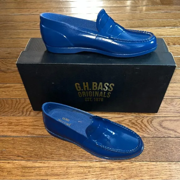 G.H. Bass Original’s Whitney Rubber Waterproof Loafers Navy Women’s Size 6 Rain