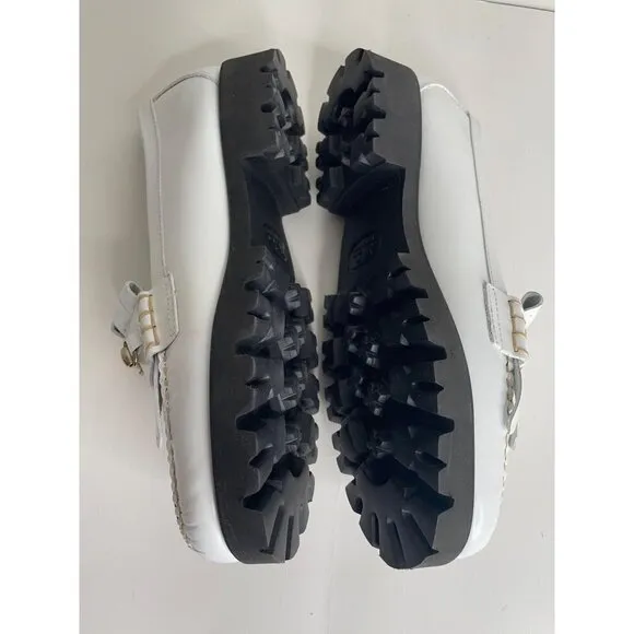 G.H. Bass Women's Lianna Kiltie Lug Loafers White Bit Buckle Fringe Platform 9.5