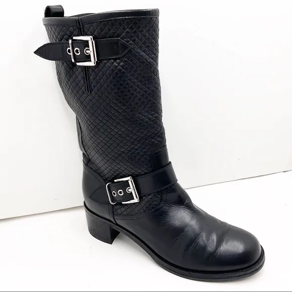 {Gianvito Rossi} Black Quilted Leather Biker Boots