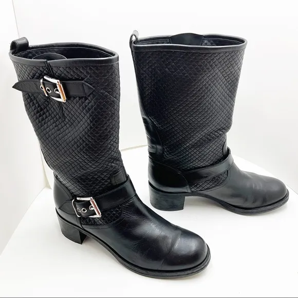 {Gianvito Rossi} Black Quilted Leather Biker Boots