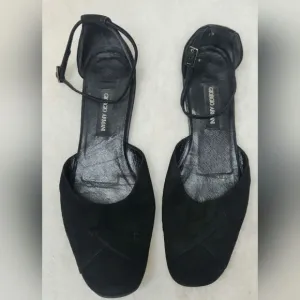 Giorgio Armani Black Suede Flats w/Ankle Strap Size 38