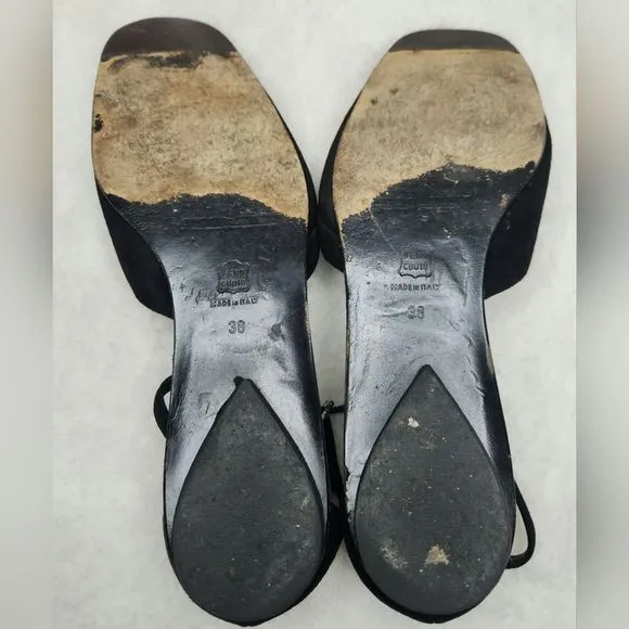 Giorgio Armani Black Suede Flats w/Ankle Strap Size 38