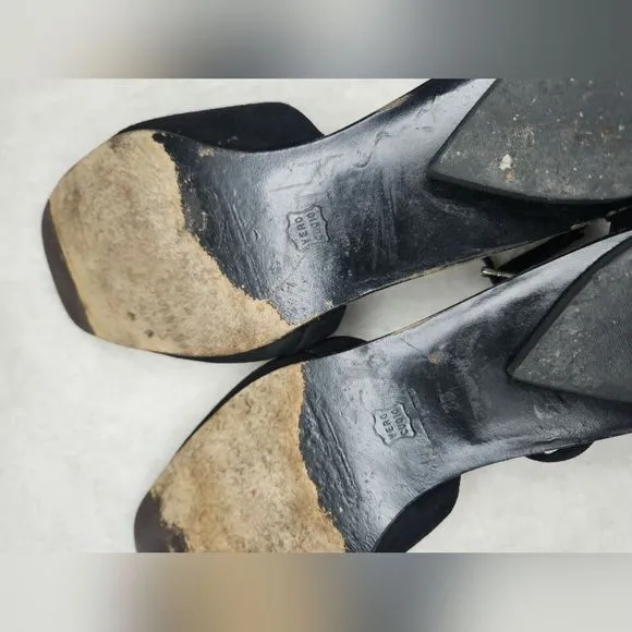Giorgio Armani Black Suede Flats w/Ankle Strap Size 38