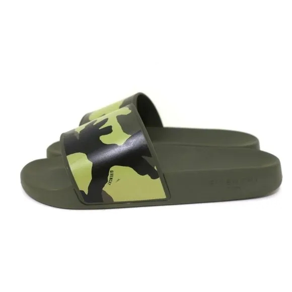 GIVENCHY CAMO POOL SLIDES GREEN RUBBER SIZE 39