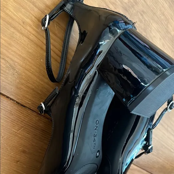 Glossy Patent Leather chunky heel Black Mary Jane square toe shoes