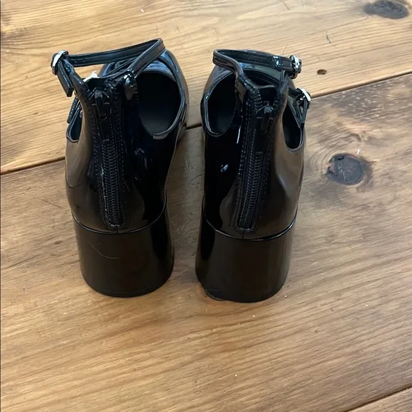 Glossy Patent Leather chunky heel Black Mary Jane square toe shoes