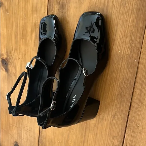Glossy Patent Leather chunky heel Black Mary Jane square toe shoes