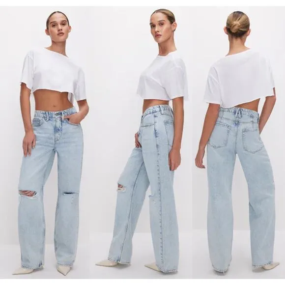 Good American Good 90's Ripped Knee Straight Jeans Blue542 Women's Size 2/26