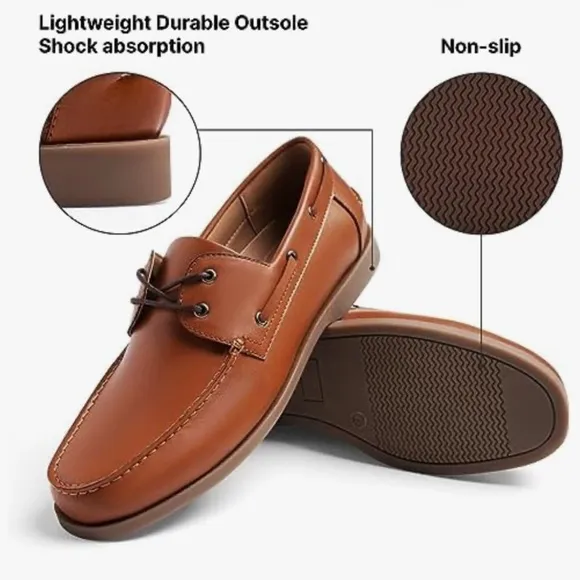 Goor Men's Loafers Slip-ons Shoes Soft Vegan Leather Boat Shoes Brown 10 NWB