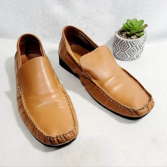 Gordon Rush Collection Soft Leather Slip-On Square Toe Loafers Men Size 9.5