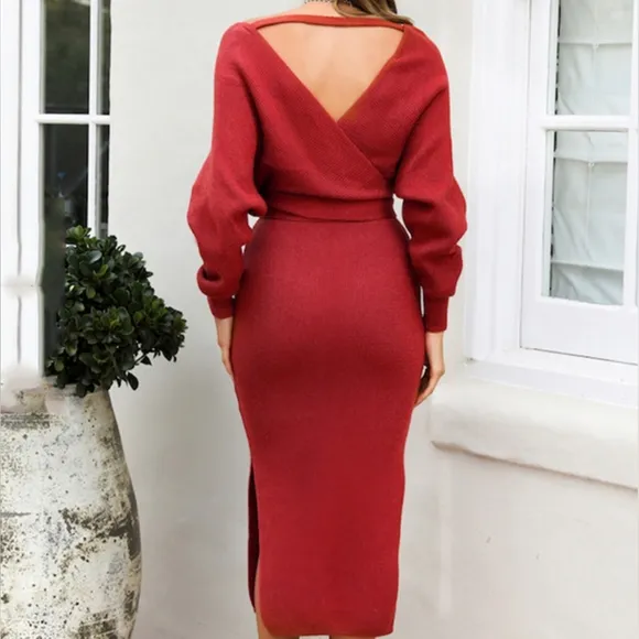 Grace Sweater Dress - Red