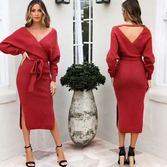 Grace Sweater Dress - Red