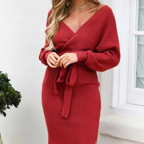 Grace Sweater Dress - Red