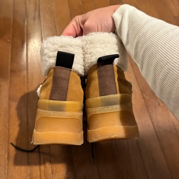 Greats Hewes Hiker Boots Chunky Brown and Tan Shearling Boots