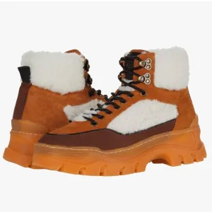 Greats Hewes Hiker Boots Chunky Brown and Tan Shearling Boots