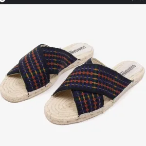 GUANÁBANA Cross-Over Espadrille Sandal, Navy Orange, Sz.42, U.S. men’s size 9