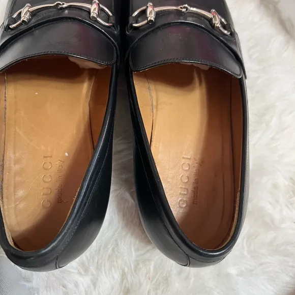 Gucci Black Loafers with Silver Horsebit Detail