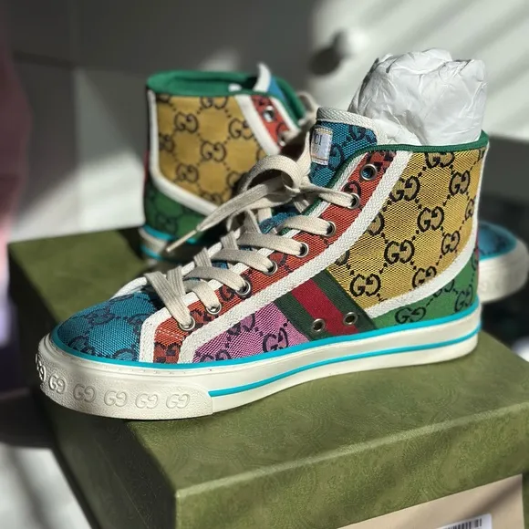 Gucci Blue and Green High-Top Sneakers