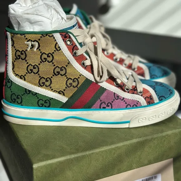 Gucci Blue and Green High-Top Sneakers