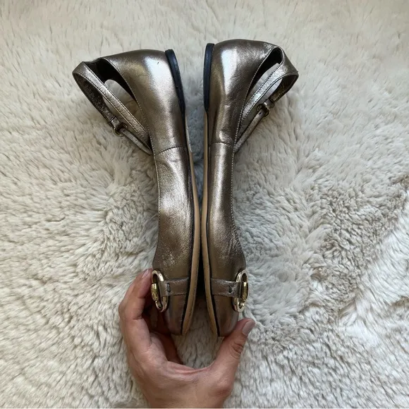 Gucci Leather Horsebit Ankle Strap Ballet Flats