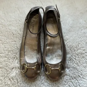 Gucci Leather Horsebit Ankle Strap Ballet Flats