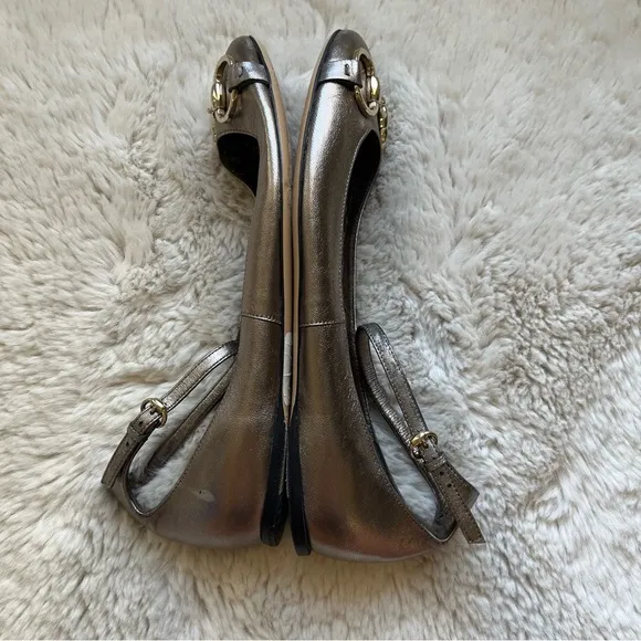 Gucci Leather Horsebit Ankle Strap Ballet Flats