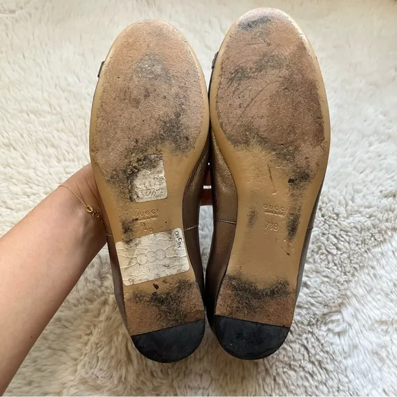 Gucci Leather Horsebit Ankle Strap Ballet Flats