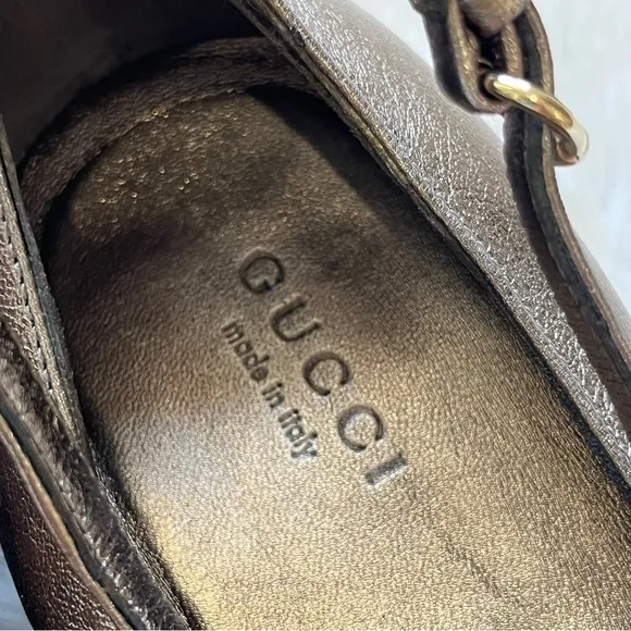 Gucci Leather Horsebit Ankle Strap Ballet Flats