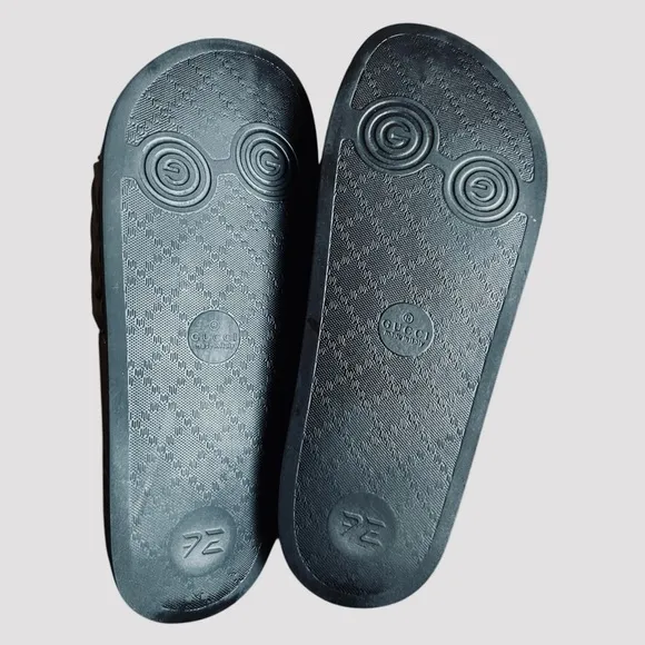 GUCCI Marmont Matelasse Slides Double GG Logo Black Rubber Women Slip-on Sandals