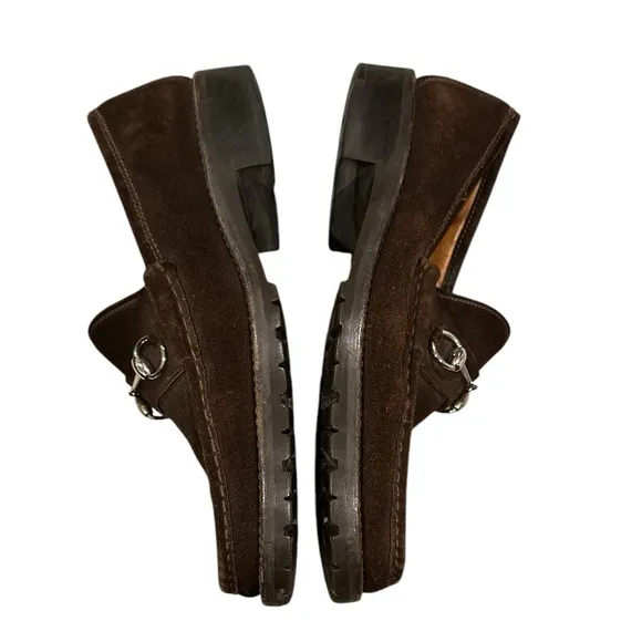 Gucci Mens Horsebit Loafers Shoes Brown Suede Lug Sole Size 11