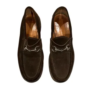 Gucci Mens Horsebit Loafers Shoes Brown Suede Lug Sole Size 11