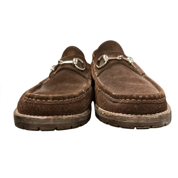 Gucci Mens Horsebit Loafers Shoes Brown Suede Lug Sole Size 11