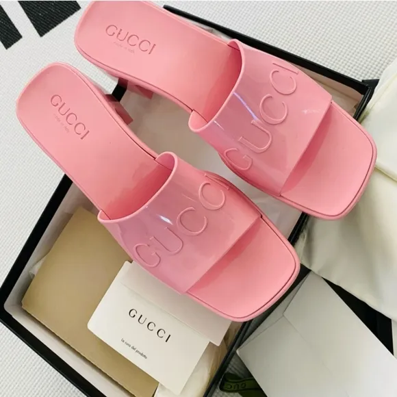 Gucci Pink Rubber Slides