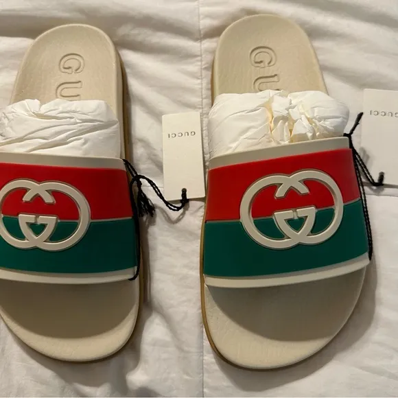Gucci Red and Green Rubber GG Interlocking Slides