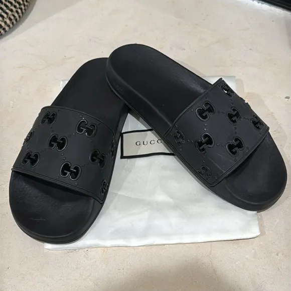 Gucci Rubber GG Cutout Accent Slides
