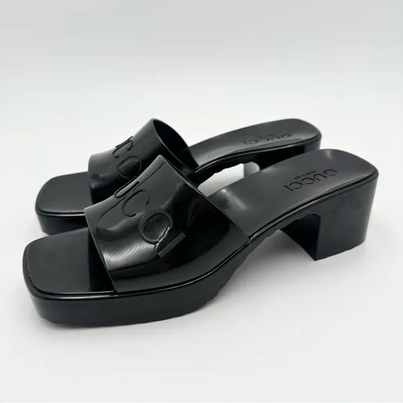 Gucci Rubber Platform Slides Mules Block Heel 624730