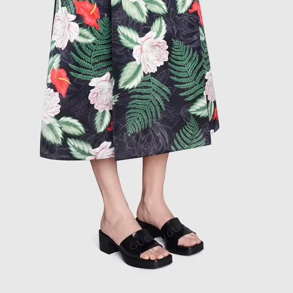Gucci Rubber Platform Slides Mules Block Heel 624730